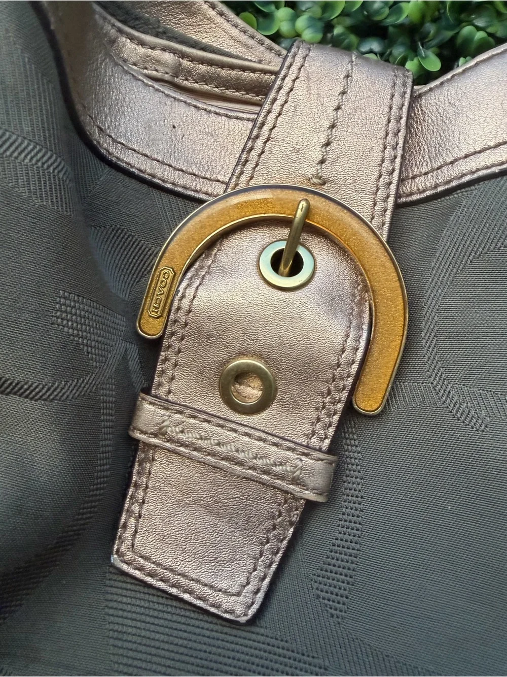 Vintage Coach Olive Signature Hobo with Metallic Gold Trim